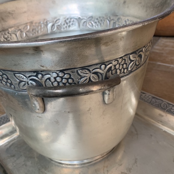 Pottery Barn silver 2 pc LOT SET grape/leaf serving tray and ice bucket GUC - Picture 13 of 15